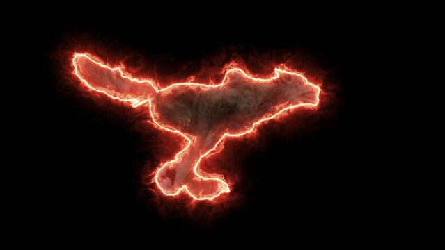 Running wolf on fire. Running fiery werewolf. Mystical fire. Animated attacking terrible dog.