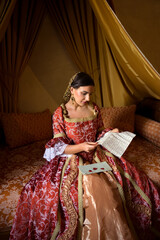 Renaissance lady in bedroom - obrazy, fototapety, plakaty