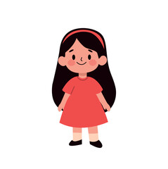 Fototapeta premium Cute little girl in red dress. Vector illustration isolated on white background.
