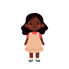 Cute african american little girl cartoon character vector Illustration