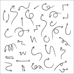 Set of hand drawn arrows. simple arrows isolated on white background. Arrow mark icons.