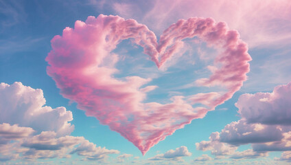 Clouds in the sky in the shape of a heart with pastel colors. Love concept. Valentine's Day hearts, beautiful colorful clouds in the background.
