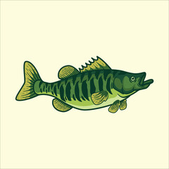 Black bass fish mascot character cartoon vector illustration