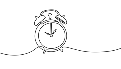 Foto op Canvas Continuous one line drawing of vintage alarm clock. Single line art illustration on the theme of time, deadline, morning, time to work on transparent background © artsterdam