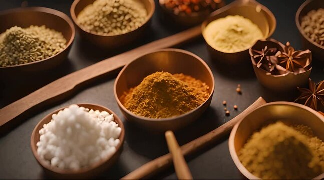 close up view of spices in a bowl on table