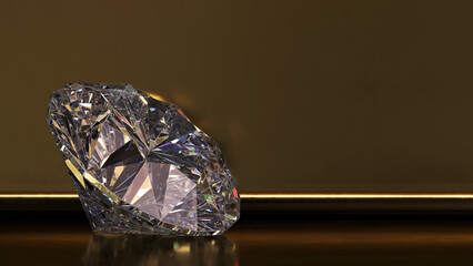 Shiny diamond isolated on gold dark background.