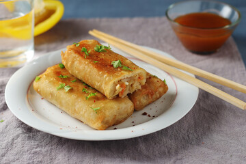 Spring rolls - a typical dish in Chinese and other Southeast Asian cuisines	