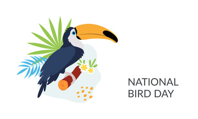 National Bird Day banner. January 5th. Holiday concept. Hummingbird with text inscription. Vector flat illustration