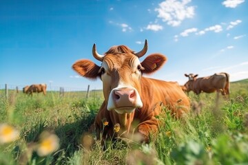 Curious Cow in Sunny Pastoral Field