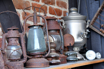 Old Vintage metal lamps and samovar