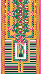 colorful Geometrical Neckline embroidery design for asian artwork illustration and neckline center panel