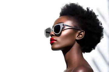 Foto op Plexiglas A strikingly stylish black female model exudes confidence and elegance, showcasing a captivating blend of contemporary fashion trends © juniorideia