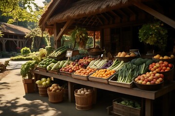 Fruits and vegetables for sale at the farmers market in the village