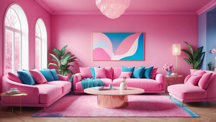 Pink room. Smart furniture in pink. With the background of the wall being a beautiful pink color.