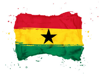 Flag of Ghana, brush stroke background.  Flag of Ghanaon white background. Watercolor style for your design.  EPS10.
