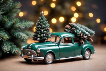 miniature car with christmas tree