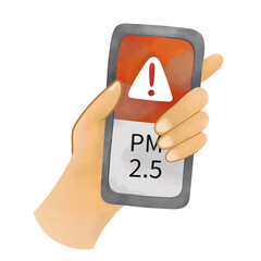 PM2.5 warning alert meter on smartphone - water color isolate 