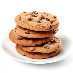 Fototapeta na wymiar Chocolate chip cookies on a plate isolated on white background with clipping path