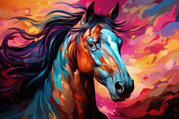 Fototapeta na wymiar Bright and Colorful A Fauvism Style of a Horse, Generative Ai