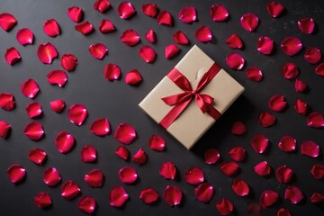 present with rose petals copy space