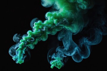 realistic green blue smoke black background