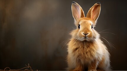 An endearing portrait of a fluffy Easter bunny. Focus on the details of its fur, expressive eyes and whiskers, background image, generative AI