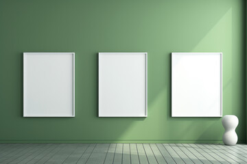 light green interior wall with three mockup image frames