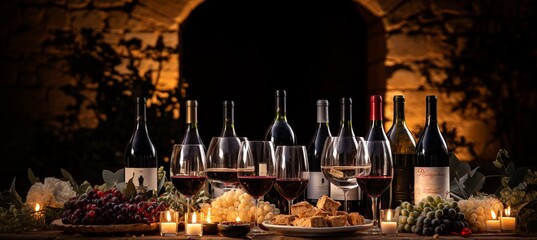 Sophisticated wine cellar with wine bottles and glasses for an exquisite tasting experience