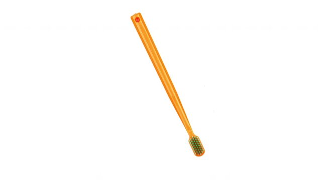 Plastic toothbrush rotates in a circular motion. Seamless loop.