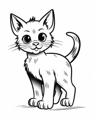 Obraz premium cute kitty, black and white coloring page for kids, realistic style, line art, detailed, black lines only
