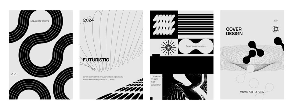 Posters with silhouette minimalistic basic figures, extraordinary graphic assets of geometrical shapes swiss style, Modern minimal monochrome print brutalist.