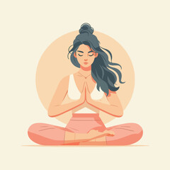 woman doing yoga, woman meditating. Concept illustration for yoga, meditation, relax, recreation, healthy lifestyle vector flat illustration