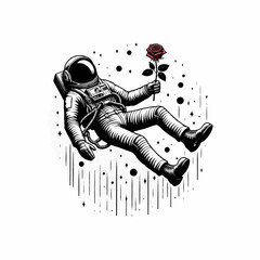 vector Astronaut in space hand drawn sketch in doodle style illustration, illustration of astronaut floating in space   © Shahzil