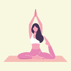 woman doing yoga, woman meditating. Concept illustration for yoga, meditation, relax, recreation, healthy lifestyle vector flat illustration