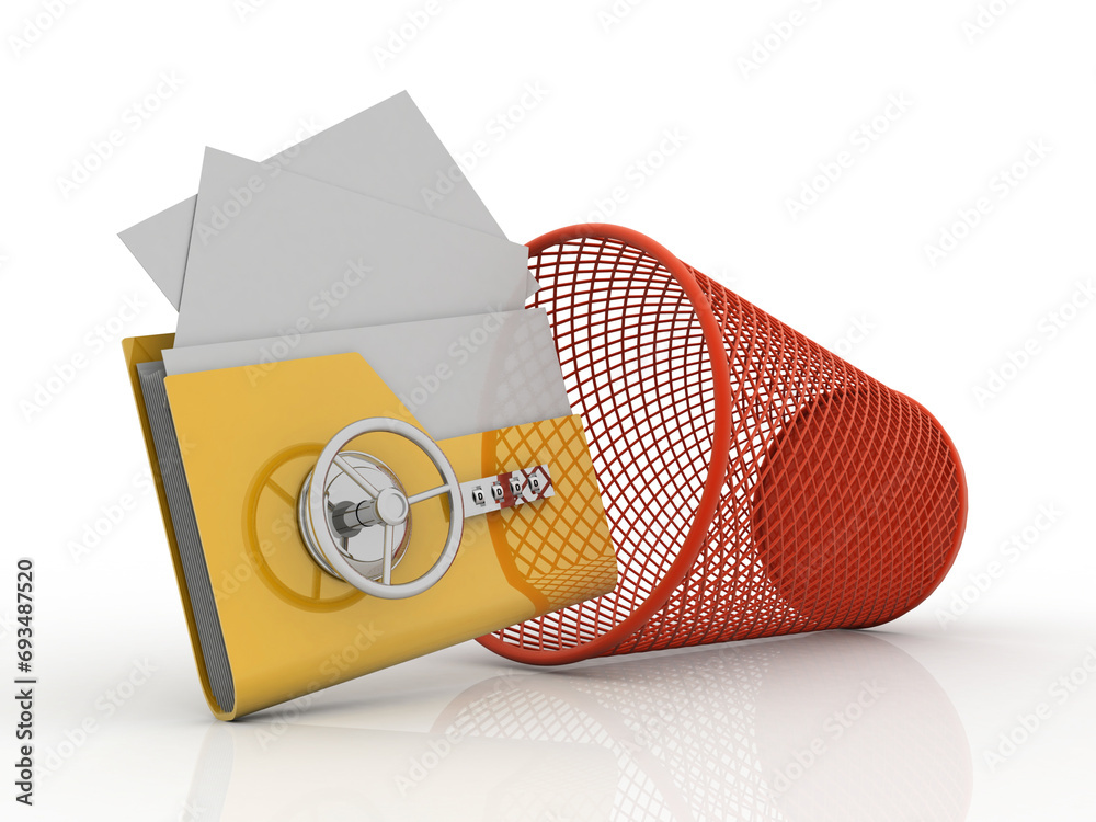 Poster 3d rendering folder protected lock with bin
