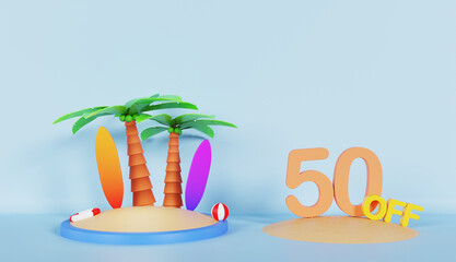 Travel Promo Discount 50 Percent Off on Pastel Color Background