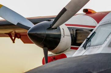 propeller blades of an old vintage airplane close up