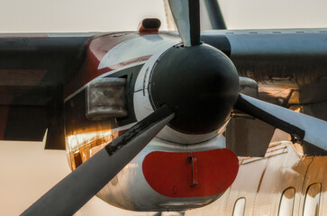 propeller blades of an old vintage airplane close up