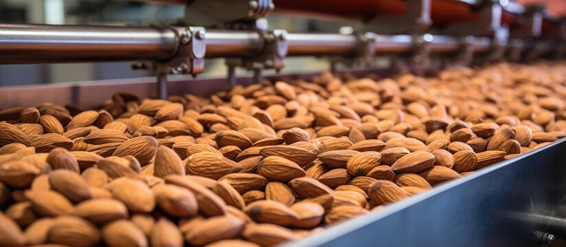 Almonds for peeling in a factory carriage.