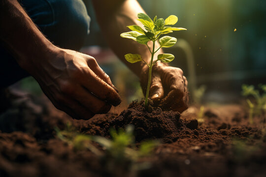 close-up of planting a plant, caring for plants, caring for the environment, Plant cultivation.