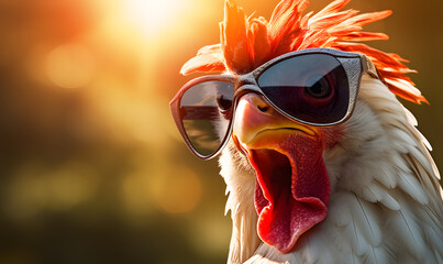 Happy rooster wearing sunglass for a commercial advertisement image