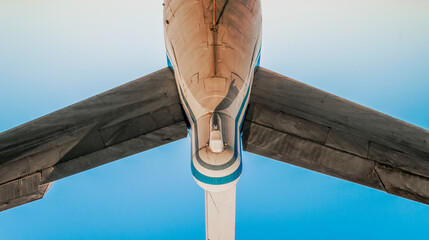 tail and wings of a large old airliner