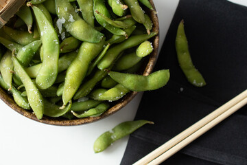 Steamed edamame with sea salt