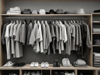 wardrobe with clothes