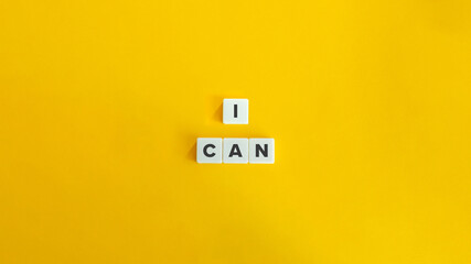 I Can Text on Block Letter Tiles on Yellow Background. Minimalist Aesthetics.