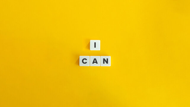 I Can Text on Block Letter Tiles on Yellow Background. Minimalist Aesthetics.