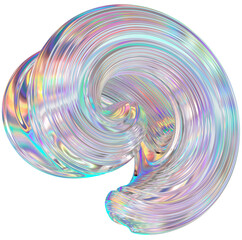 3D Metallic chrome swirl shape, iridescent abstract twist holographic form - 693491563