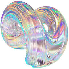 3D Metallic chrome swirl shape, iridescent abstract twist holographic form - 693491587
