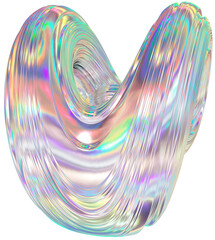 3D Metallic chrome swirl shape, iridescent abstract twist holographic form - 693491719