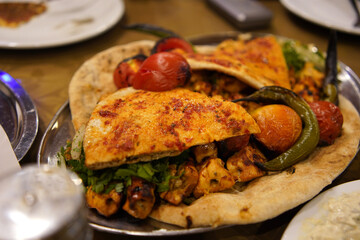 Chicken Kebab the middle east barbeque serving with bread the traditional Middle Eastern dish
